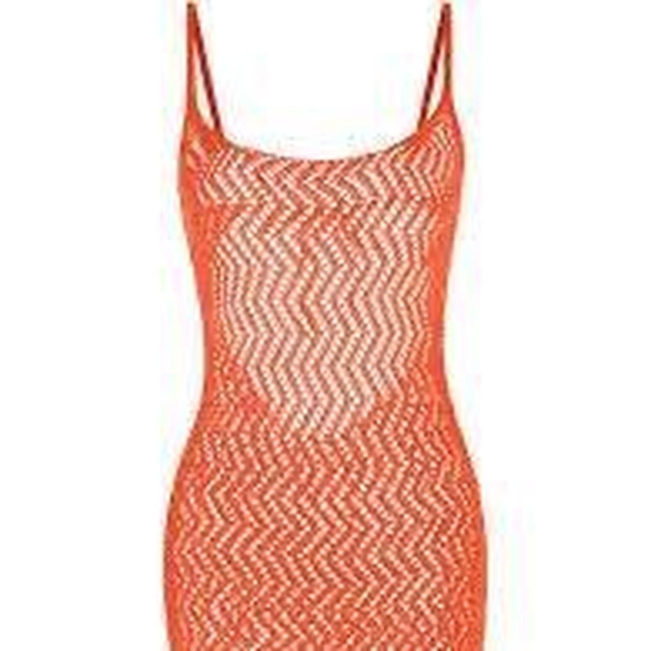 Orange Crochet Mesh Cover Up Dress Size M Beachy Y2k Bikini Layer